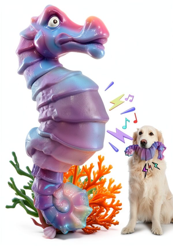 Jeefome Dog Chew Toy Tough Squeaky Seahorse Large Breed-0