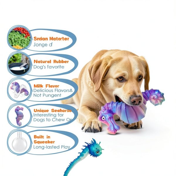 Jeefome Dog Chew Toy Tough Squeaky Seahorse Large Breed-2