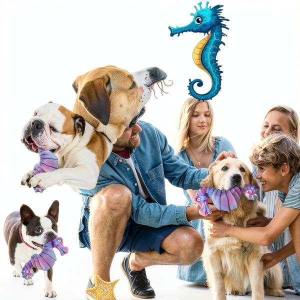 Jeefome Dog Chew Toy Tough Squeaky Seahorse Large Breed-4